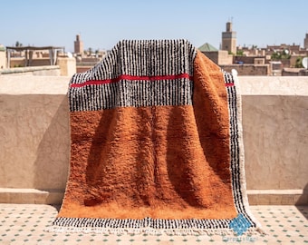 Alfombra marroquí hecha a mano a medida – Alfombra bereber de lana color terracota, alfombra minimalista moderna, alfombra bohemia para sala de estar, alfombra de terracota