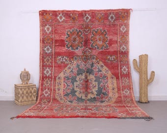 Vintage Moroccan Rug 6.5 x 10 FT - Moroccan Rug Peach - Pink shaggy rug - Berber rug - Peach Wool rug - Handmade rug - Vintage home decor