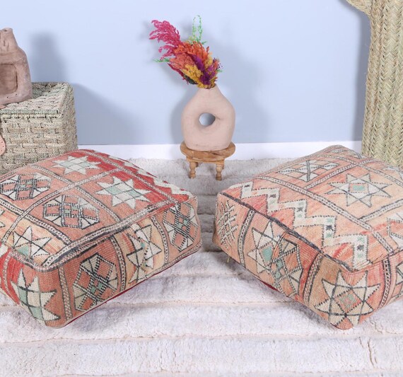 モロッコ　ヴィンテージプフ ヴィンテージ モロッコ プーフ 2 個 23