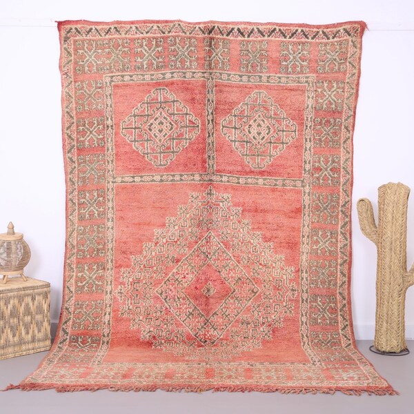 Vintage moroccan rug 6 x 9 ft - Moroccan rug - Old moroccan rug - Wool rug - Handmade rug - Berber rug - Home decor vintage - Peach rug