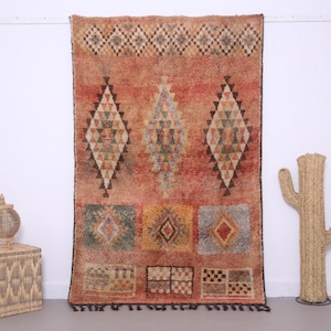 Vintage Boujaad Rug 4.4 x 7 FT - Moroccan Rug - vintage moroccan rug - berber rug - handmade rug - old moroccan rug - peach rug moroccan