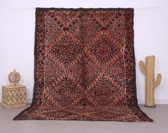 Zeldzaam vintage Beni Mguild-tapijt 7 x 9,7 FT - vintage Marokkaans tapijt - Marokkaans tapijt - bordeaux wollen tapijt - berbertapijt - handgemaakt tapijt - antiek tapijt