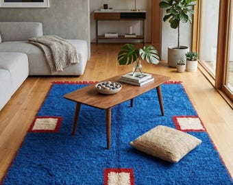 Tappeto marocchino blu personalizzato - Tappeto marocchino - Tappeto berbero - Tappeto Beni ourain - Tappeto di lana blu - Tappeto astratto fatto a mano - Tappeto per soggiorno - Azzurro cielo