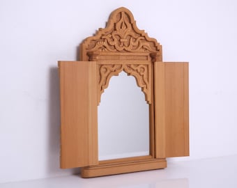 Moroccan Wood Mirror Frame , Hand Carved Wood Mirror , Handmade Wall Mirror , Wall Decor , Boho Wall Mirror , Wall Art , Wood Mirror Frame