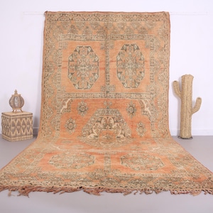Vintage moroccan rug 7 x 13 ft - Moroccan rug - Old moroccan rug - Wool rug - Handmade rug - Berber rug - Home decor vintage - Peach rug