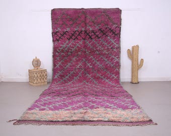 Large Vintage moroccan rug 6 x 14.3 ft - Moroccan rug purple - Old moroccan rug - Wool rug - Handmade rug - Berber rug - Purple Boujaad rug