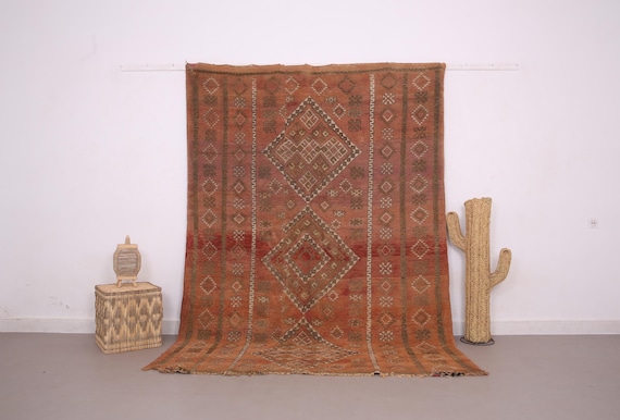 Vintage Boujaad Rug 6.3 x 8.6 FT , Moroccan rug , vintage moroccan rug , Berber rug , brown moroccan rug , Wool rug , Handmade Rug Bohemian
