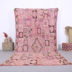 Pink Vintage Boujaad Rug 5.8 FT X 8.1 FT - Handmade Wool Berber Carpet - Boho Chic Tribal Area Rug - Authentic Moroccan Home Decor