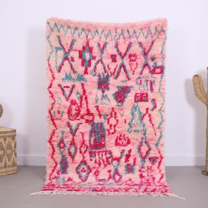 Colorful contemporary Rug 3.4 x 5.6 ft - Moroccan rug - vintage moroccan rug - Pink abstract rug - berber rug handcrafted - Wool rug pink