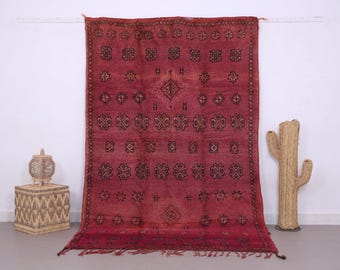 Red Vintage Moroccan Rug 5.6 x 9 FT - Moroccan rug - Berber rug - Handmade rug - Bohemian rug - Tribal Wool rug - Old moroccan rug