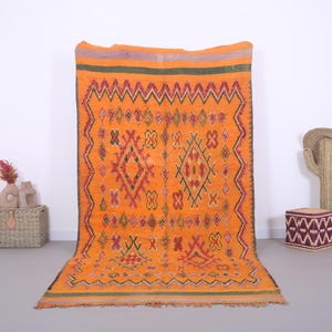 Orange vintage moroccan rug 5 x 10 ft - berber handmade rug- vintage wool rug - authentic moroccan rug - colorful moroccan rug - boho decor
