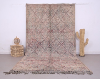 Vintage Moroccan Rug 6.4 x 11 FT - Moroccan Rug Peach - Pink shaggy rug - Berber rug - Peach Wool rug - Handmade rug - Vintage home decor