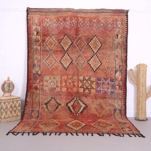 Vintage Boujaad Rug 6.2 x 9.7 FT - Moroccan rug - Vintage moroccan rug - Berber Rug Old - Wool rug - Moroccan Rug Peach - Genuine Lamb Wool