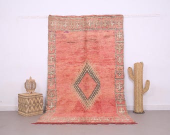 Tappeto marocchino vintage 5,4 x 9 piedi - Tappeto fatto a mano - Tappeto in lana rosa - Tappeto berbero - Tappeto marocchino color pesca - Tappeto per soggiorno - Tappeto artigianale color pesca