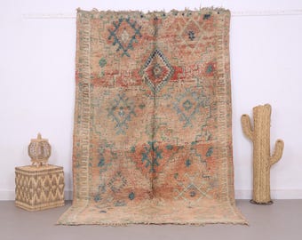 Peach Vintage Boujaad Rug 5.8 x 9 FT - Moroccan Rug - Handmade rug - Vintage moroccan rug - Berber Rug - Living room Rug - Wool rug boho