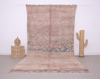 Alfombra marroquí vintage de 1,8 x 3,4 m - Alfombra de lana auténtica - Alfombra marroquí - Diseño tribal único - Alfombra bohemia boujaad color melocotón - Alfombra bereber color melocotón