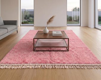 Tappeto marocchino rosa su misura - Tappeto Beni ourain - Tappeto in lana rosa - Tappeto fatto a mano - Tappeto minimalista rosa - Tappeto berbero - Tappeto per soggiorno - Tappeto trapuntato