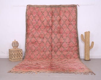 Alfombra marroquí vintage de 1,85 x 3,45 m - Alfombra marroquí color melocotón - Alfombra rosa de pelo largo - Alfombra bereber - Alfombra de lana color melocotón - Alfombra hecha a mano - Decoración vintage para el hogar