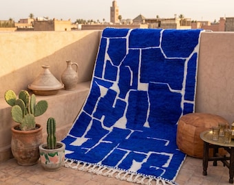 Alfombra marroquí personalizada - Alfombra Beni Ourain - Alfombra de lana - Alfombra artesanal - Alfombra marroquí - Alfombra bohemia - Alfombra bereber hecha a mano - Alfombra marroquí azul