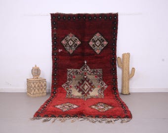 Vintage Roter Boujaad Teppich 150 x 300 cm - Marokkanischer Teppich - Berber Teppich - Vintage Teppich - Berber Teppich - Wollteppich - Wollteppich