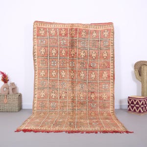 Peach Boujaad Rug 5.4 FT X 9.6 FT - Moroccan rug - vintage moroccan rug - Authentic Moroccan Home Decor - wool rug - berber handmade rug
