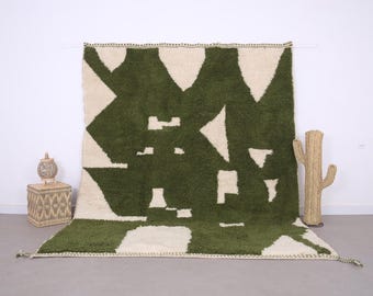 Green Custom Moroccan Rug - beni ourain rug - wool rug - handcrafted rug - Moroccan rug - Living room rug - berber Rug Handmade - ivory rug