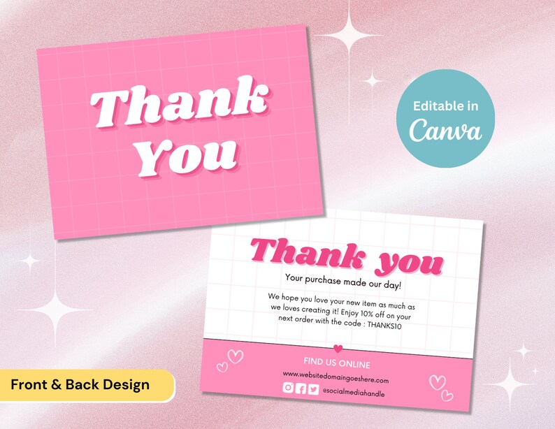 Thank You Card Editable Canva Template Printable Business Card Small ...