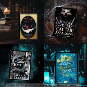 4 Haunted Attic Templates, Ghostly Mockup Templates, Spooky Bookstagram Templates for Canva, Author Templates