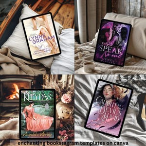 4 Cozy Romance Bookstagram Templates, Lovable Mockup Templates, Flirty Bookstagram Templates for Canva, Author Templates