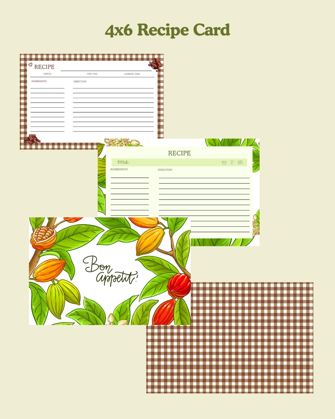 Printable Recipe Card 4x6 PDF | Front & Back | Editable Fillable ...