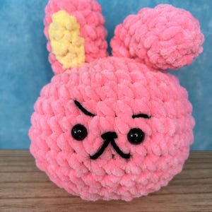 Crocheted Kooki Plushie: Pink Angry Rabbit, BT21 Fan Gift