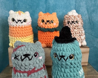 Crochet Cats and Bats Plushies: Handmade Halloween Decor - Shelf Sitter