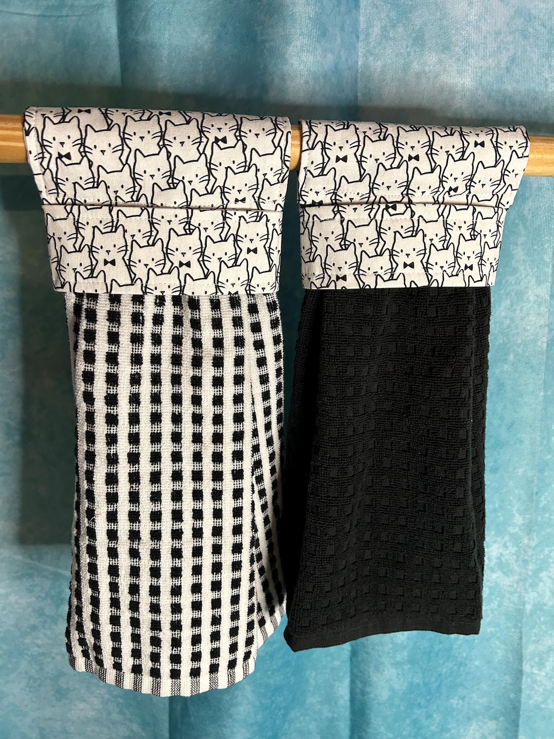 Hanging Dish Towel made with fabric holder - Cats/Black Towel
