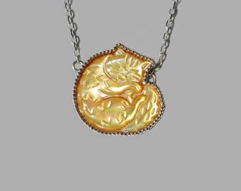Mother of Pearl Cat Necklace: Sterling Silver Kitty Charm Pendant