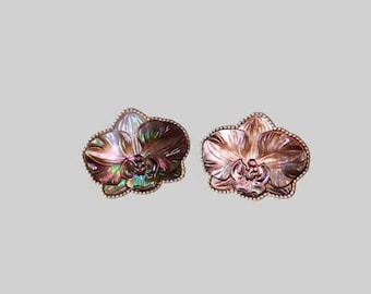 Mother of Pearl Orchid Earrings, Sterling Silver Floral Studs