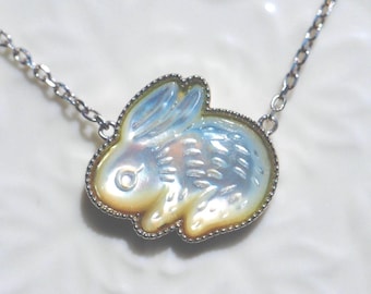 Collana a forma di coniglio, in argento Sterling, con ciondolo a forma di pietra di luna, regalo per donne e ragazze, Argento sterling, Pietra di luna
