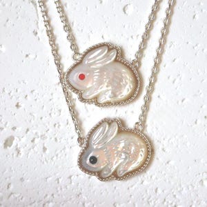 Spinel Rabbit Mother of Pearl Bunny Necklace: Sterling Silver Rabbit Choker Necklace ...