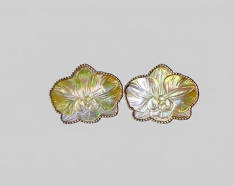 Mother of Pearl Orchid Earrings, Sterling Silver Floral Studs