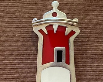Vintage Sterling and Enamel Light House Pin Red white