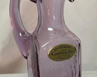 Antique Williamsburg Glass Virginia Handblown Pitcher Cruet Lavender Rectangle