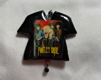 Motley Crue Black T-shirt Pendant Key Fob Print of Hand Painted