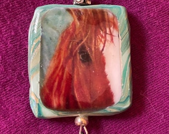 Print of a Hand Painted Chestnut Horse Pendant Swarovski Crystal Square