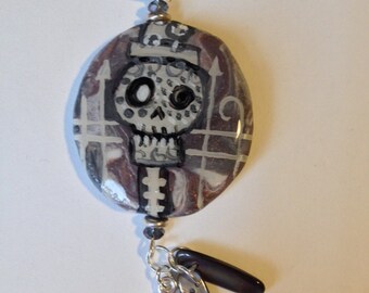 Skull Necklace Pendant Halloween Black Grey Day of the Dead Hat Skeleton Dangles Bone