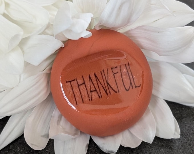 Featured listing image: Thankful Pumpkin Clay Word Stone: Anxiety Fidget, Grounding Tool
