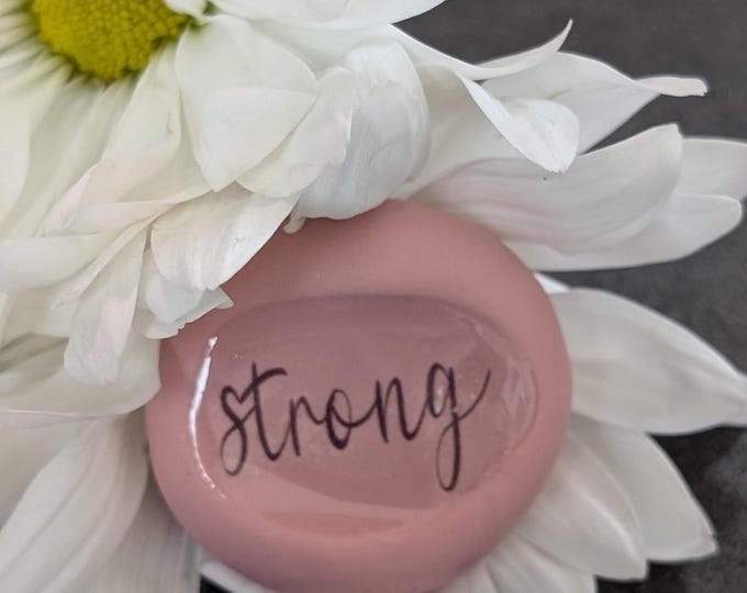 Featured listing image: Pink 'Strong' Clay Stone: Fidget Worry Stone, Grounding Tool