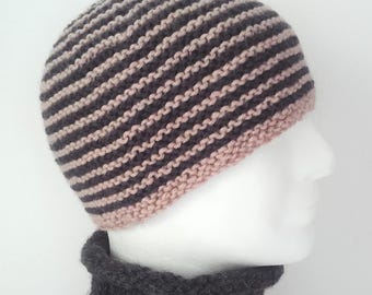 Striped Mens Beanie Knitting Pattern, Knit Flat (PDF Pattern)