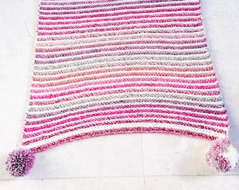 Baby Blanket Knitting Pattern: Easy Garter Stitch, Pompom Edges (PDF Pattern)
