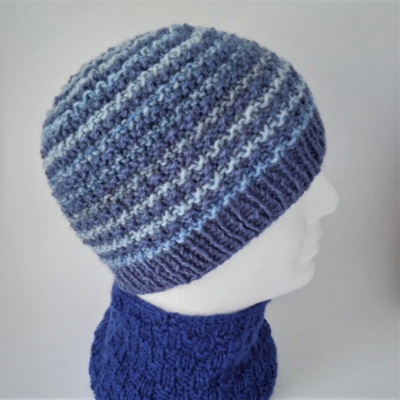 Mens Stripe Slouch Hat Knitting Pattern Winter Wool Beanie Gift For Men Christmas Gift For Him Husband Boyfriend Beanie Palmer Square Hat