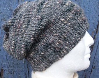 Mens Slouchy Hat Knitting Pattern, Knit Flat (Digital Download)