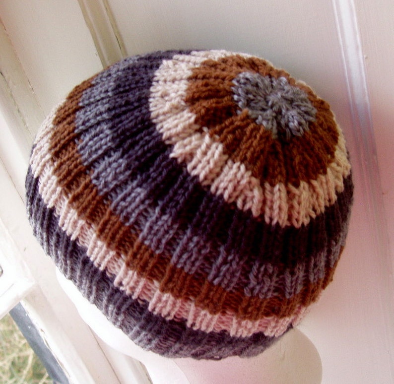 KNITTING PATTERN Mens Striped Rib Hat Knit Flat Knit Beanie Etsy
